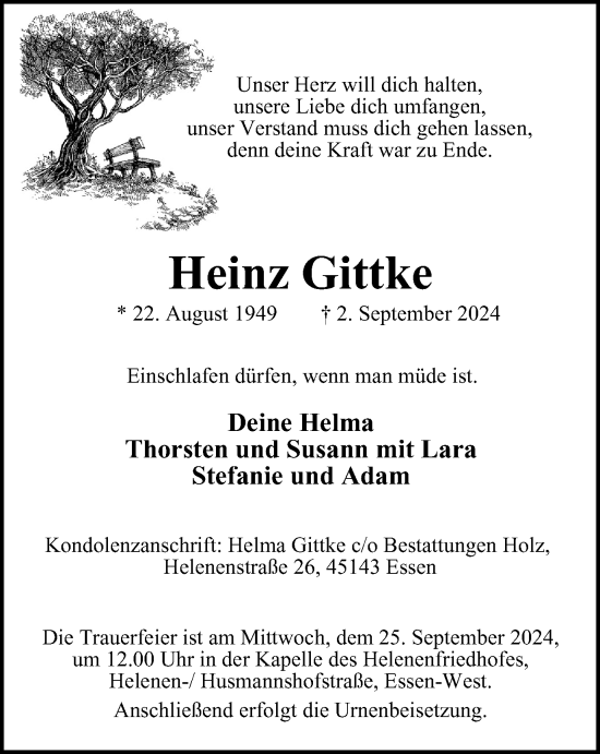 Traueranzeige von Heinz Gittke von Tageszeitung