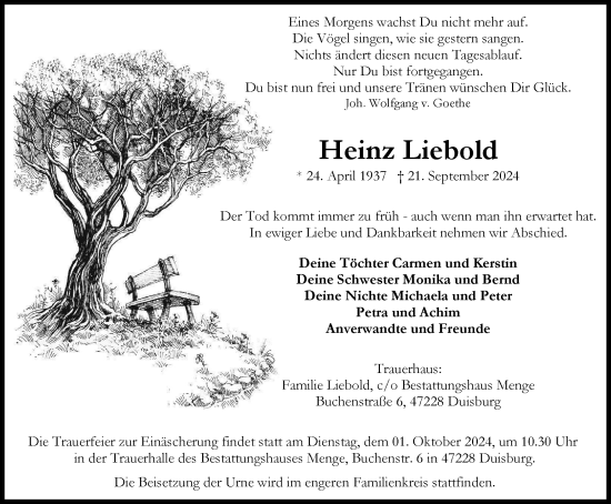 Traueranzeige von Heinz Liebold von Tageszeitung