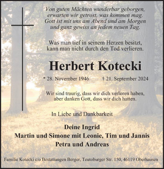 Traueranzeige von Herbert Kotecki von Tageszeitung