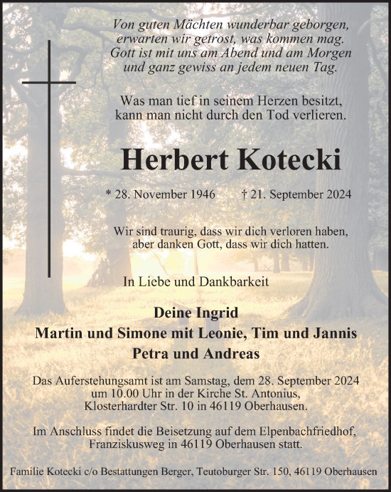 Traueranzeige von Herbert Kotecki von Tageszeitung