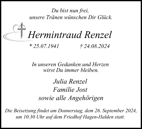 Traueranzeige von Hermintraud Renzel von Tageszeitung