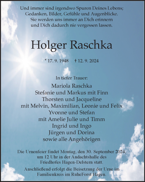 Traueranzeige von Holger Raschka von Tageszeitung