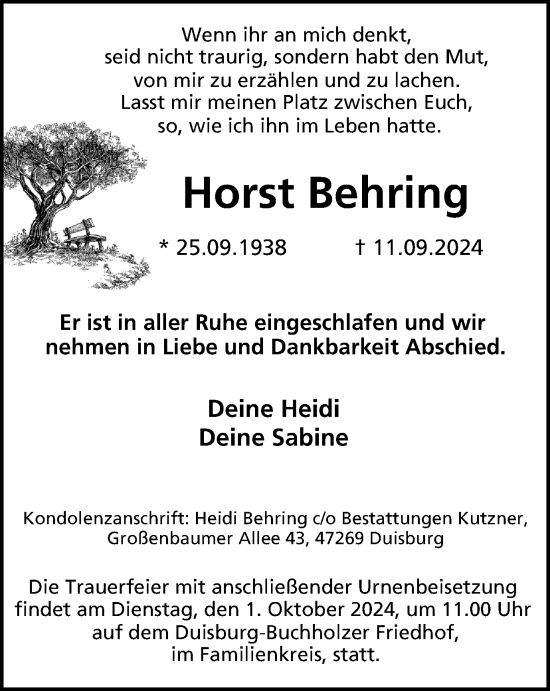 Traueranzeige von Horst Behring von Tageszeitung