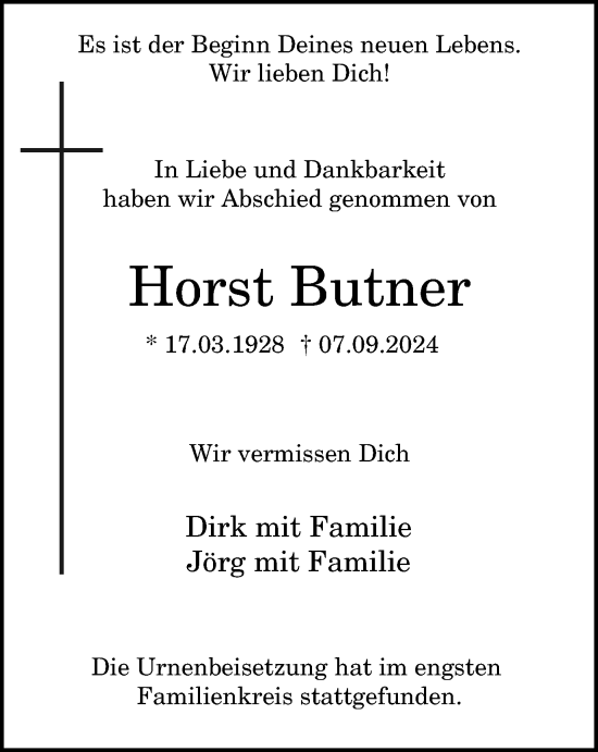 Traueranzeige von Horst Butner von Tageszeitung