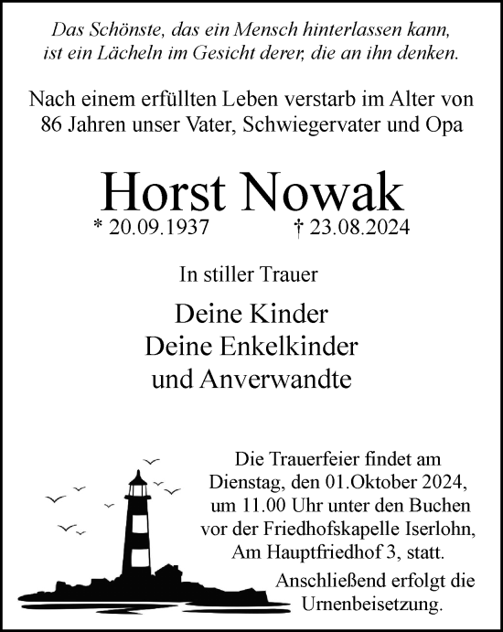 Traueranzeige von Horst Nowak von Tageszeitung