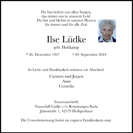 Traueranzeige von Ilse Lüdke von Tageszeitung