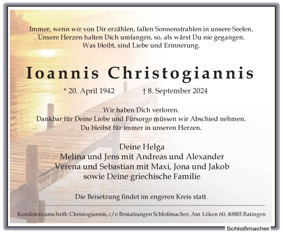 Traueranzeige von Ioannis Christogiannis von Tageszeitung