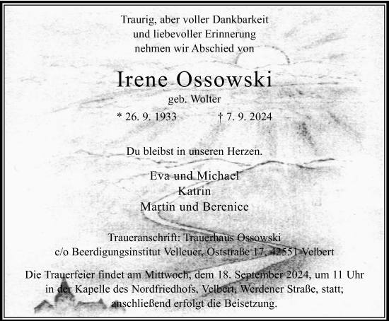 Traueranzeige von Irene Ossowski von Tageszeitung
