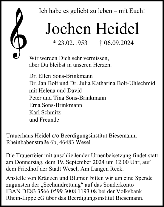 Traueranzeige von Jochen Heidel von Tageszeitung