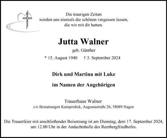 Traueranzeige von Jutta Walner von Tageszeitung