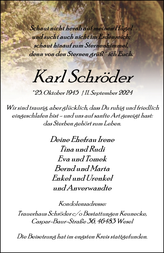 Traueranzeige von Karl Schröder von Tageszeitung