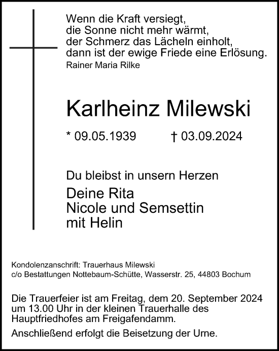 Traueranzeige von Karlheinz Milewski von Tageszeitung