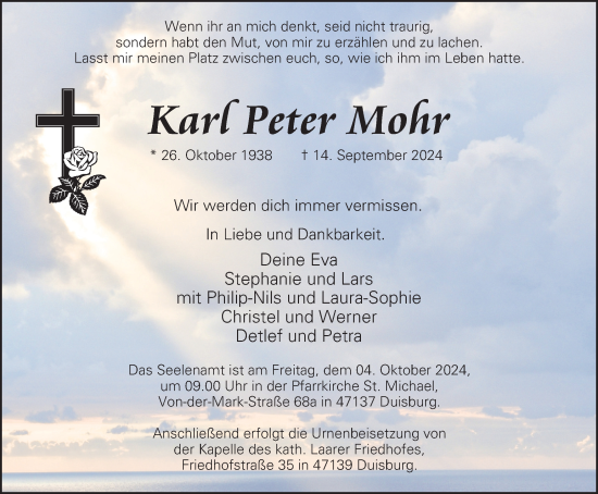 Traueranzeige von Karl Peter Mohr von Tageszeitung