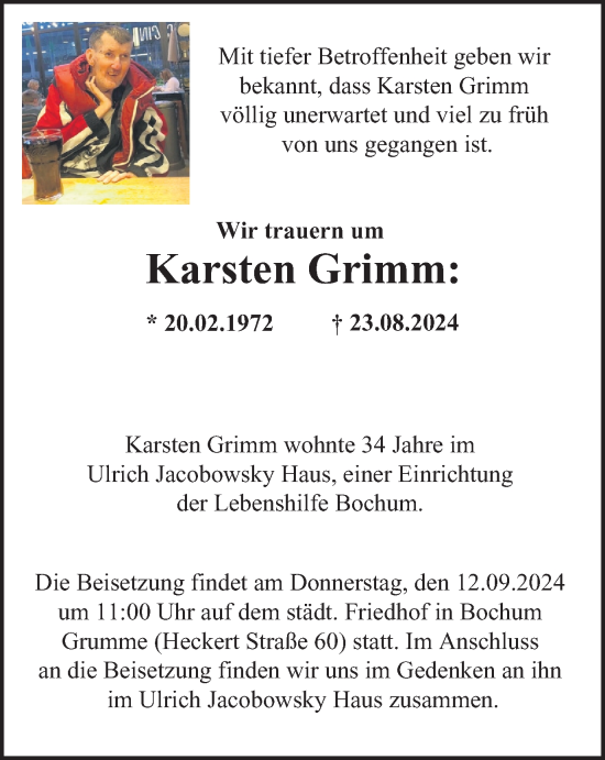 Traueranzeige von Karsten Grimm von Tageszeitung