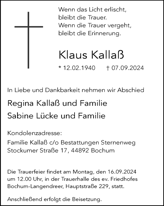 Traueranzeige von Klaus Kallaß von Tageszeitung