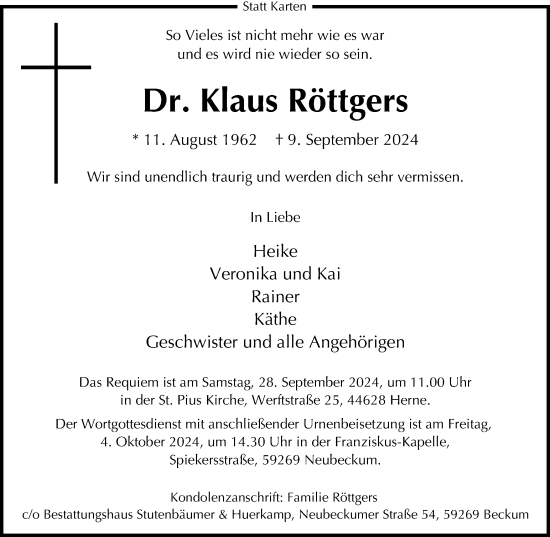 Traueranzeige von Klaus Röttgers von Tageszeitung