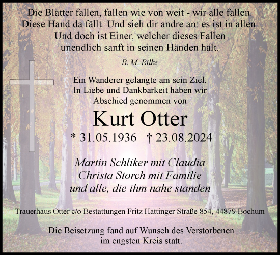 Traueranzeige von Kurt Otter von Tageszeitung