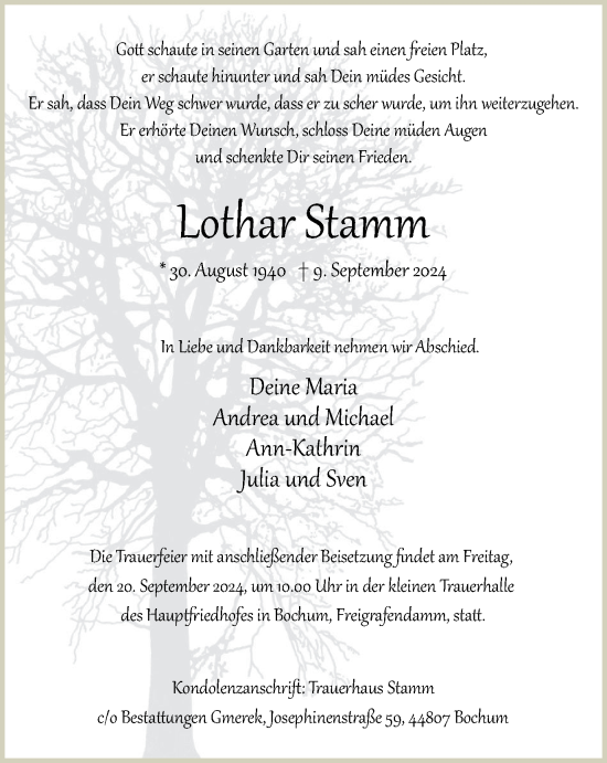 Traueranzeige von Lothar Stamm von Tageszeitung
