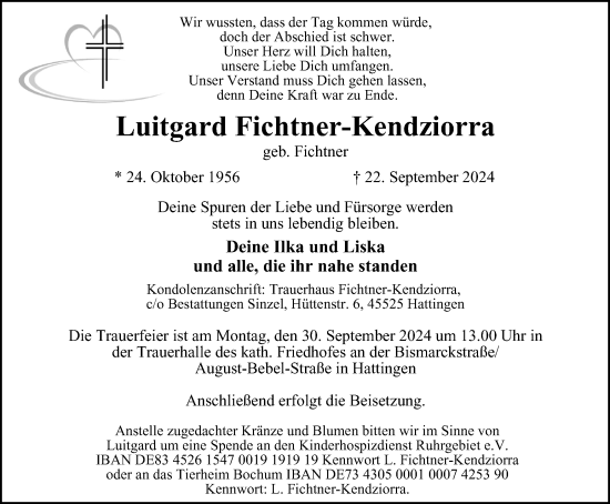 Traueranzeige von Luitgard Fichtner-Kendziorra von Tageszeitung