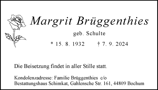Traueranzeige von Margrit Brüggenthies von Tageszeitung