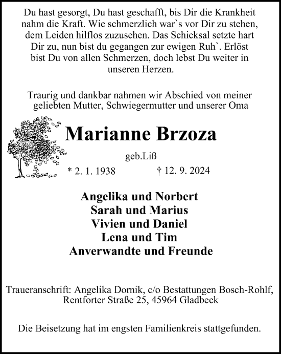 Traueranzeige von Marianne Brzoza von Tageszeitung