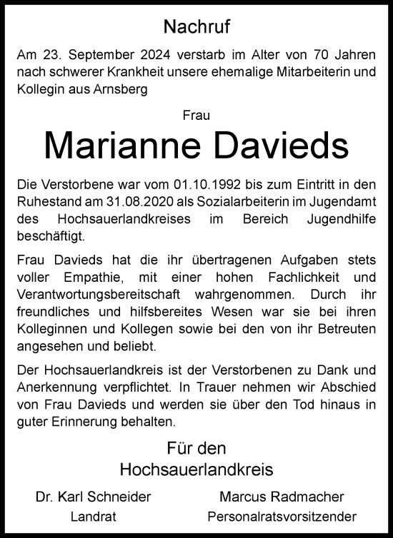 Traueranzeige von Marianne Davieds von Tageszeitung