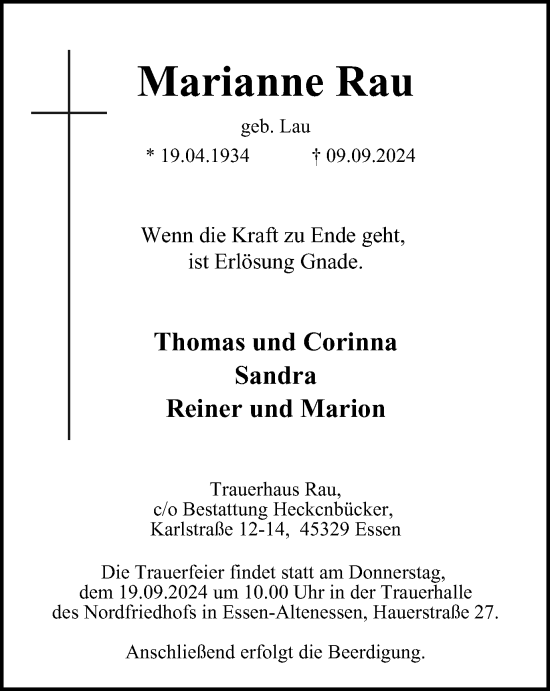Traueranzeige von Marianne Rau von Tageszeitung