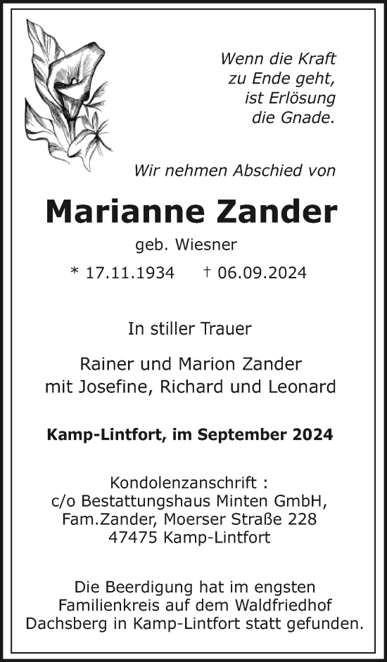 Traueranzeige von Marianne Zander von Tageszeitung