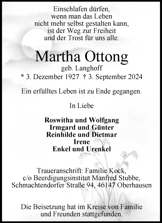 Traueranzeige von Martha Ottong von Tageszeitung