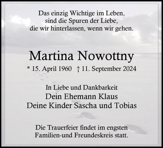 Traueranzeige von Martina Nowottny von Tageszeitung