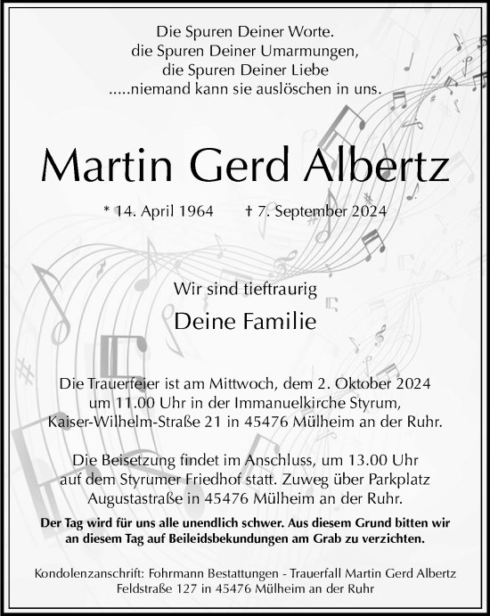 Traueranzeige von Martin Gerd Albertz von Tageszeitung