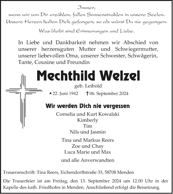 Traueranzeige von Mechthild Welzel von Tageszeitung