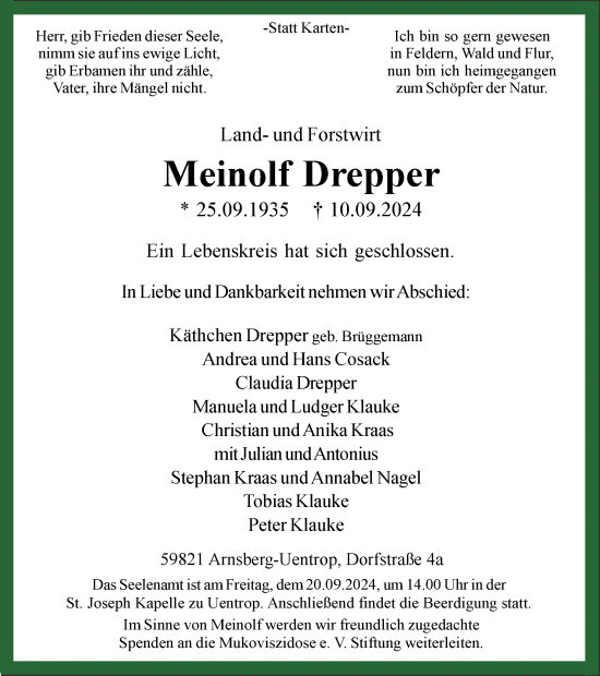 Traueranzeige von Meinolf Drepper von Tageszeitung