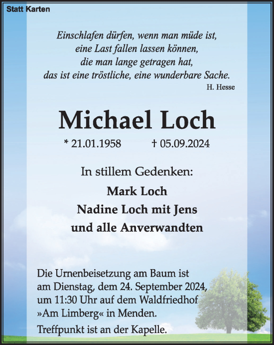 Traueranzeige von Michael Loch von Tageszeitung