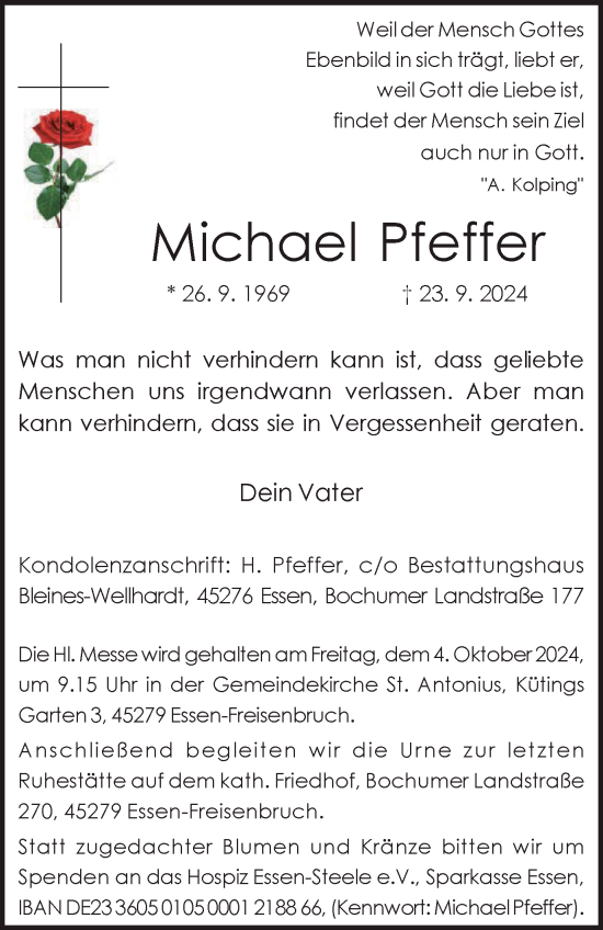 Traueranzeige von Michael Pfeffer von Tageszeitung