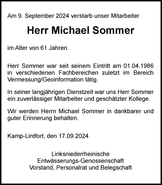 Traueranzeige von Michael Sommer von Tageszeitung