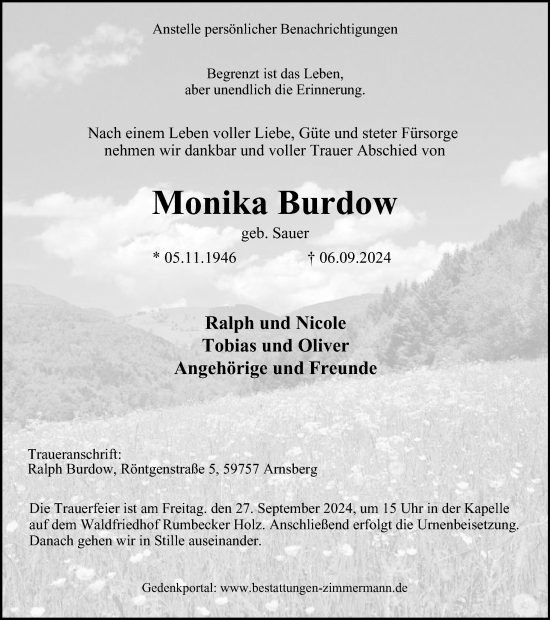 Traueranzeige von Monika Burdow von Tageszeitung