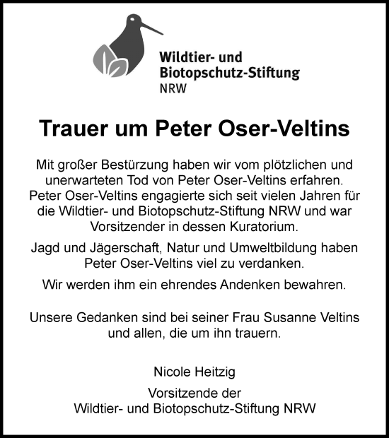 Traueranzeige von Peter Oser-Veltins von Tageszeitung