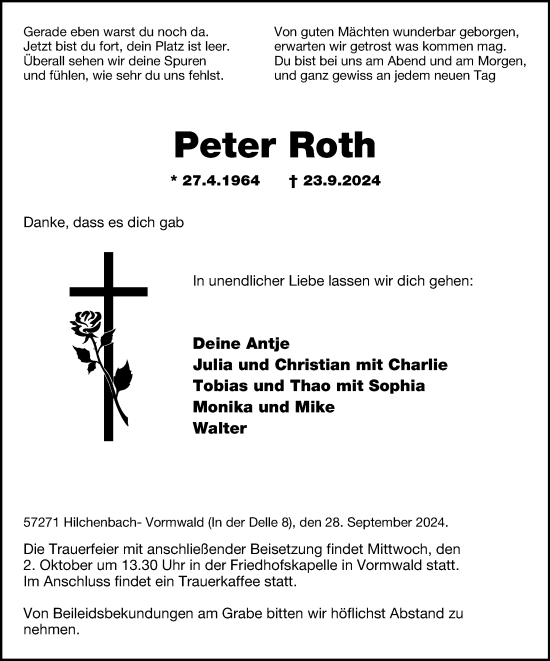 Traueranzeige von Peter Roth von Tageszeitung