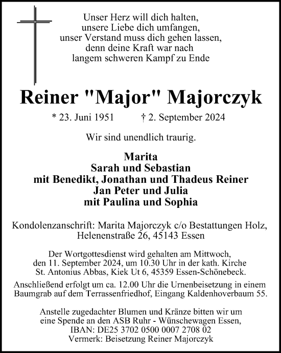 Traueranzeige von Reiner Majorczyk von Tageszeitung