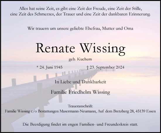 Traueranzeige von Renate Wissing von Tageszeitung