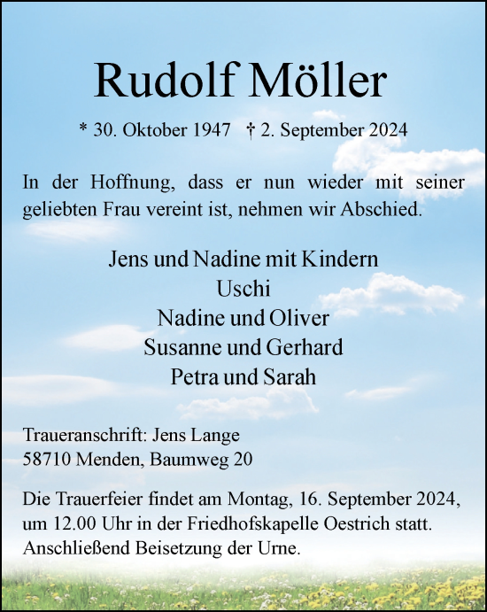 Traueranzeige von Rudolf Möller von Tageszeitung