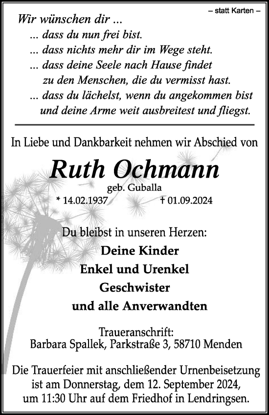 Traueranzeige von Ruth Ochmann von Tageszeitung