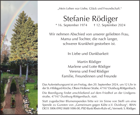 Traueranzeige von Stefanie Rödiger von Tageszeitung