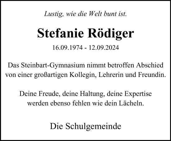 Traueranzeige von Stefanie Rödiger von Tageszeitung