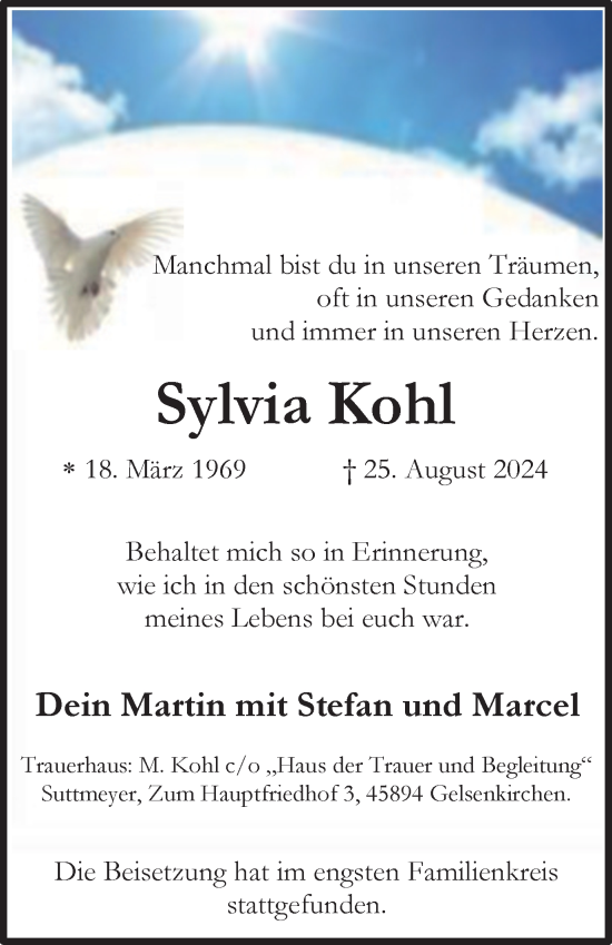 Traueranzeige von Sylvia Kohl von Tageszeitung