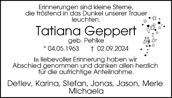 Traueranzeige von Tatiana Geppert von Tageszeitung