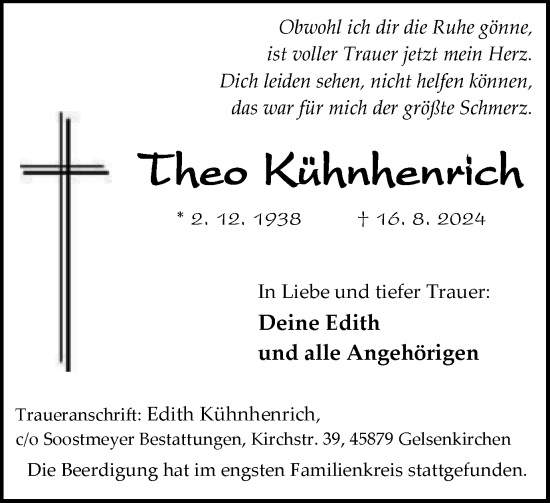 Traueranzeige von Theo Kühnhenrich von Tageszeitung