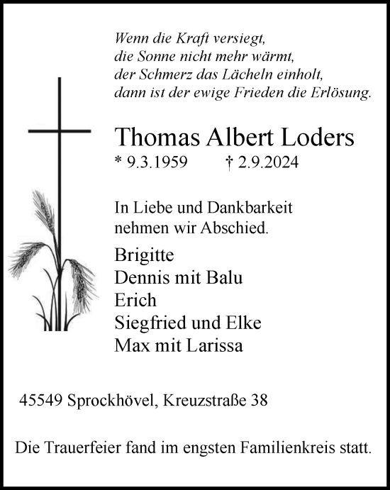 Traueranzeige von Thomas Loders von Tageszeitung