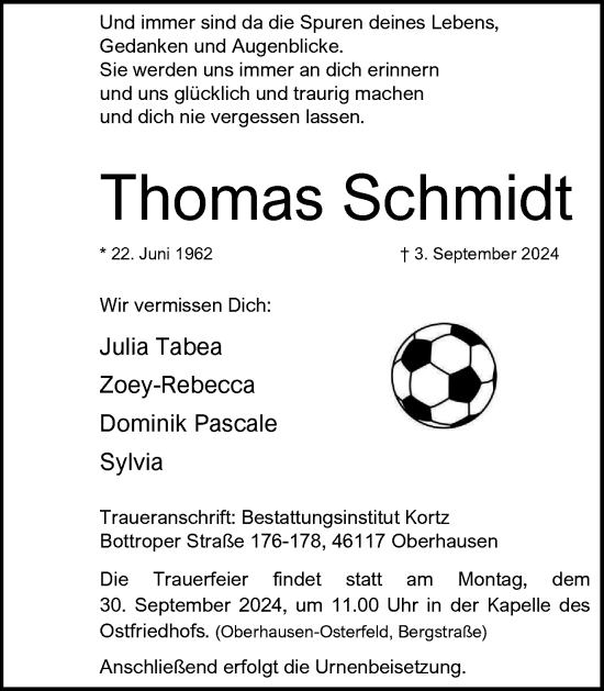 Traueranzeige von Thomas Schmidt von Tageszeitung